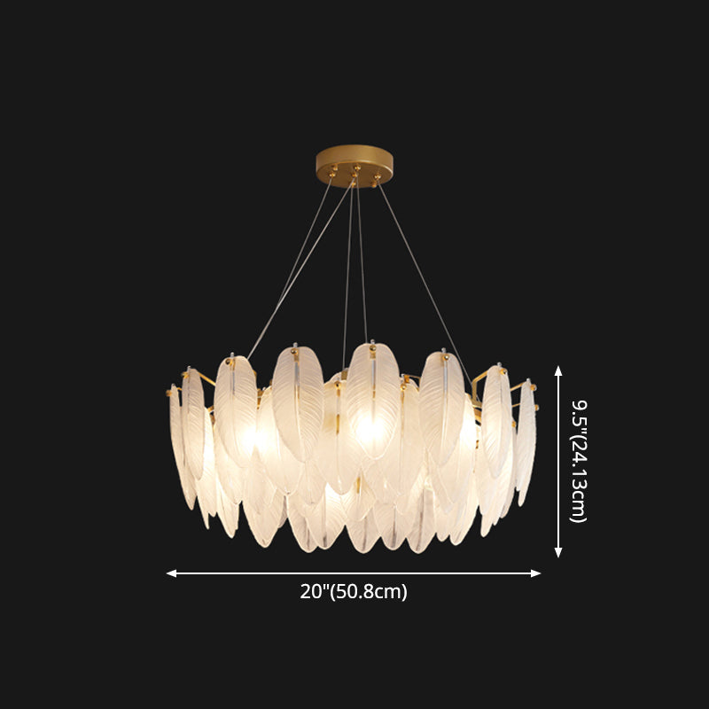 Circular Crystal Feather Chandelier Lamp Modern Crystal Hanging Chandelier Light with Clear Glass Feather Lamp Shade Clearhalo 'Ceiling Lights' 'Chandeliers' 'Clear' 'Industrial' 'Modern Chandeliers' 'Modern' 'Tiffany' 'Traditional Chandeliers' Lighting' 2555089