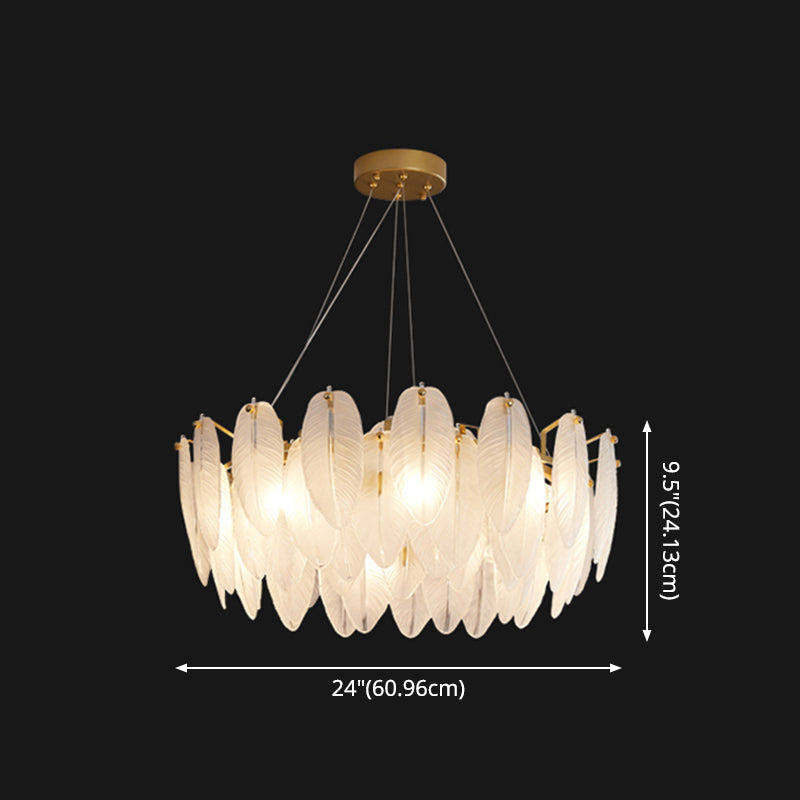 Circular Crystal Feather Chandelier Lamp Modern Crystal Hanging Chandelier Light with Clear Glass Feather Lamp Shade Clearhalo 'Ceiling Lights' 'Chandeliers' 'Clear' 'Industrial' 'Modern Chandeliers' 'Modern' 'Tiffany' 'Traditional Chandeliers' Lighting' 2555090