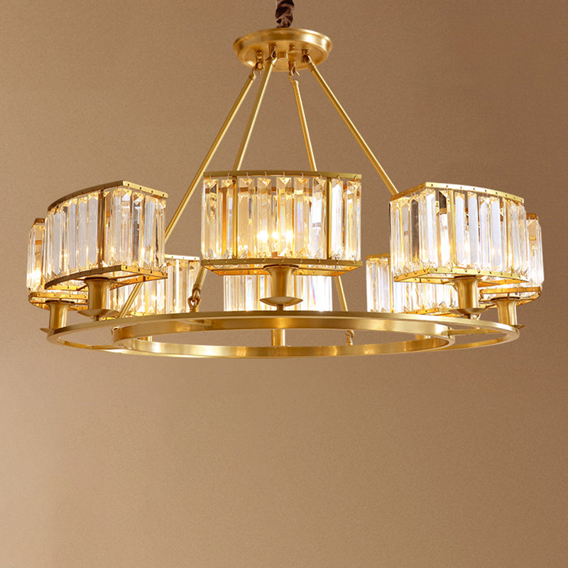 Polished Brass Round Chandelier Lighting Fixtures with 15" Adjustable Cord Modern Clear Crystal Pendant 8 Gold Clearhalo 'Ceiling Lights' 'Chandeliers' 'Modern Chandeliers' 'Modern' Lighting' 2555111