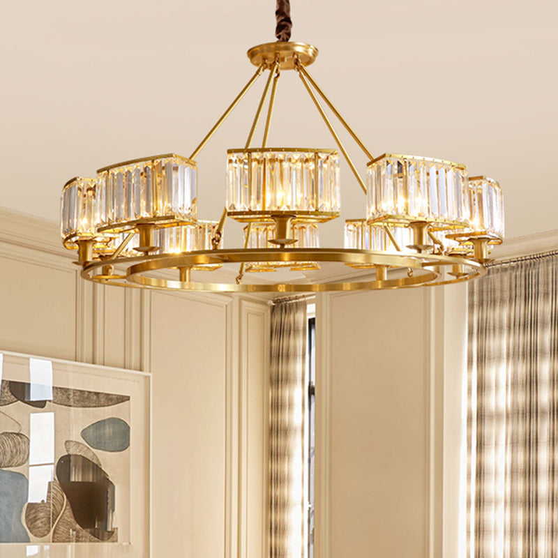 Polished Brass Round Chandelier Lighting Fixtures with 15" Adjustable Cord Modern Clear Crystal Pendant Clearhalo 'Ceiling Lights' 'Chandeliers' 'Modern Chandeliers' 'Modern' Lighting' 2555112