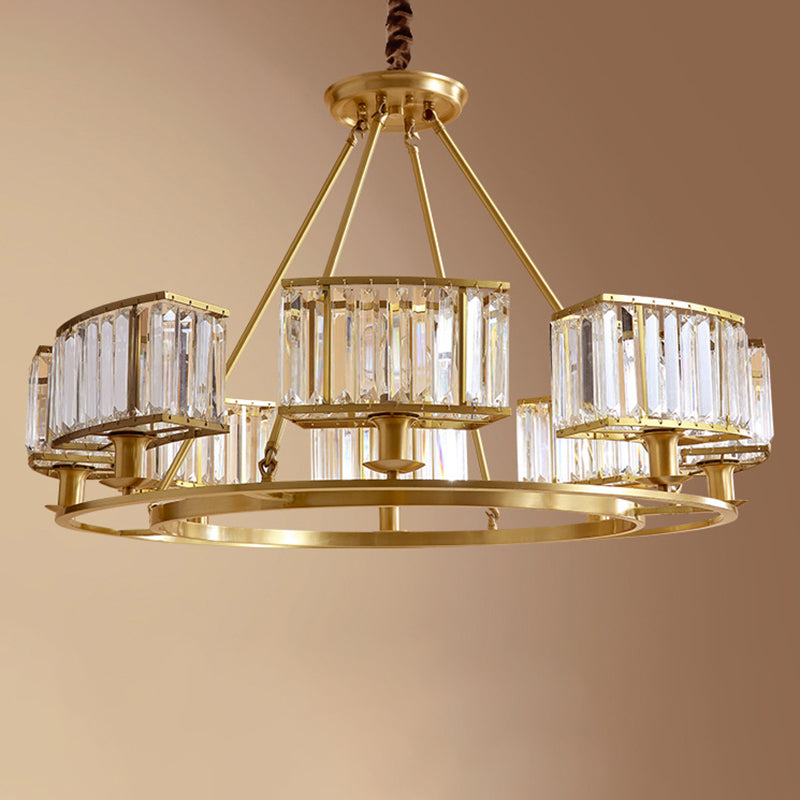 Polished Brass Round Chandelier Lighting Fixtures with 15" Adjustable Cord Modern Clear Crystal Pendant Clearhalo 'Ceiling Lights' 'Chandeliers' 'Modern Chandeliers' 'Modern' Lighting' 2555114