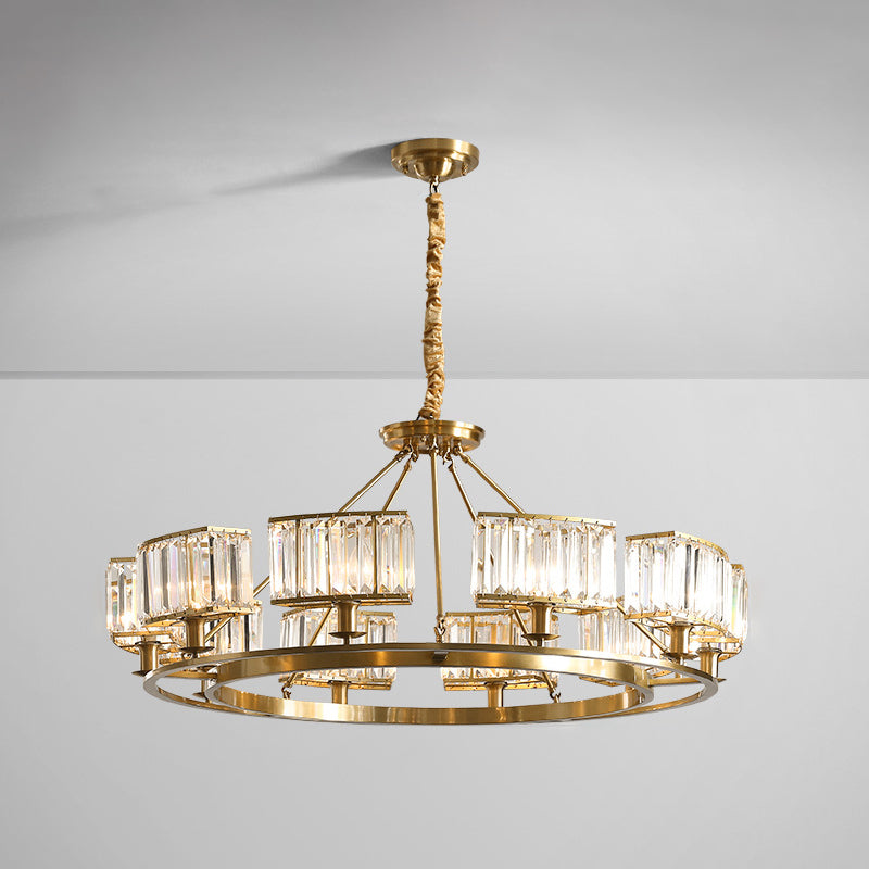 Polished Brass Round Chandelier Lighting Fixtures with 15" Adjustable Cord Modern Clear Crystal Pendant 10 Gold Clearhalo 'Ceiling Lights' 'Chandeliers' 'Modern Chandeliers' 'Modern' Lighting' 2555115