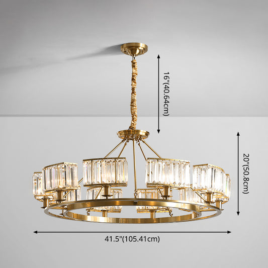 Polished Brass Round Chandelier Lighting Fixtures with 15" Adjustable Cord Modern Clear Crystal Pendant Clearhalo 'Ceiling Lights' 'Chandeliers' 'Modern Chandeliers' 'Modern' Lighting' 2555121