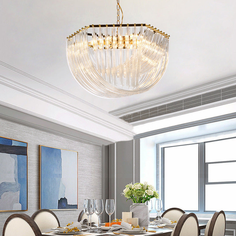 Transparent Glass Tiered Tassel Chandelier Modern Crystal Style Living Room Hanging Pendant Lights with Golden Light Holder 6 Gold Clearhalo 'Ceiling Lights' 'Chandeliers' 'Modern Chandeliers' 'Modern' Lighting' 2555122