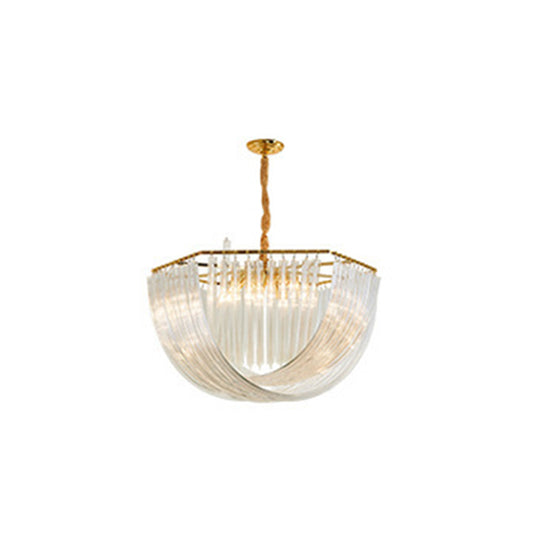 Transparent Glass Tiered Tassel Chandelier Modern Crystal Style Living Room Hanging Pendant Lights with Golden Light Holder 8 Gold Clearhalo 'Ceiling Lights' 'Chandeliers' 'Modern Chandeliers' 'Modern' Lighting' 2555123