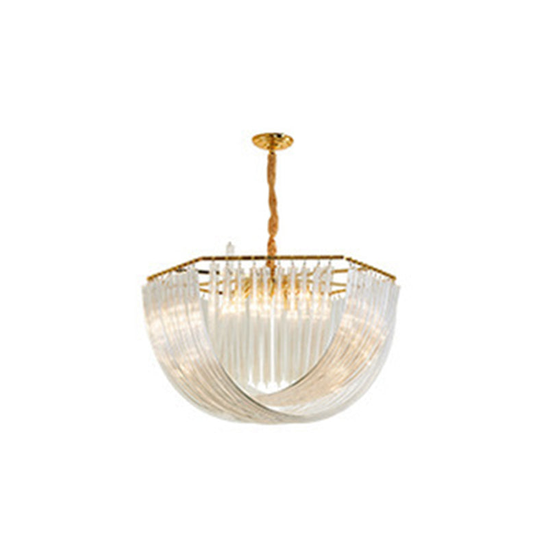 Transparent Glass Tiered Tassel Chandelier Modern Crystal Style Living Room Hanging Pendant Lights with Golden Light Holder 10 Gold Clearhalo 'Ceiling Lights' 'Chandeliers' 'Modern Chandeliers' 'Modern' Lighting' 2555124
