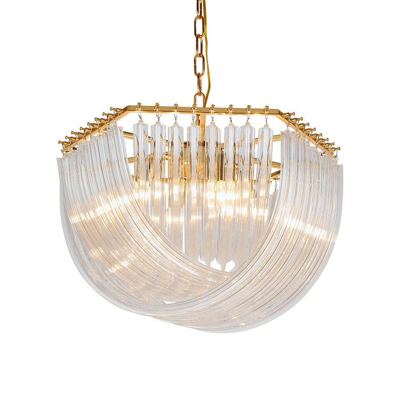 Transparent Glass Tiered Tassel Chandelier Modern Crystal Style Living Room Hanging Pendant Lights with Golden Light Holder Clearhalo 'Ceiling Lights' 'Chandeliers' 'Modern Chandeliers' 'Modern' Lighting' 2555128