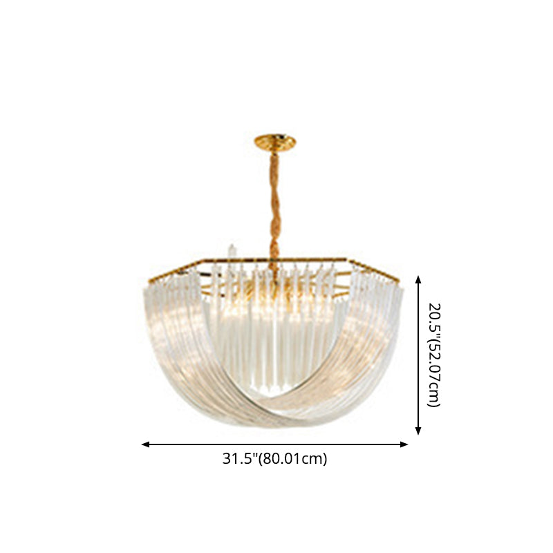 Transparent Glass Tiered Tassel Chandelier Modern Crystal Style Living Room Hanging Pendant Lights with Golden Light Holder Clearhalo 'Ceiling Lights' 'Chandeliers' 'Modern Chandeliers' 'Modern' Lighting' 2555130