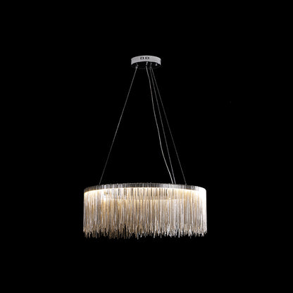 Circular Metal Tassel Chain Chandelier Lamp Postmodern Style Living Room Pendant Lighting Fixture with 3-Colored SMD LED Silver 19.5" Clearhalo 'Ceiling Lights' 'Chandeliers' 'Modern Chandeliers' 'Modern' Lighting' 2555132