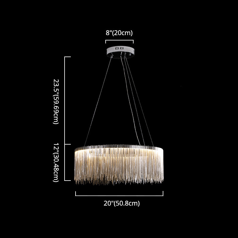 Circular Metal Tassel Chain Chandelier Lamp Postmodern Style Living Room Pendant Lighting Fixture with 3-Colored SMD LED Clearhalo 'Ceiling Lights' 'Chandeliers' 'Modern Chandeliers' 'Modern' Lighting' 2555142