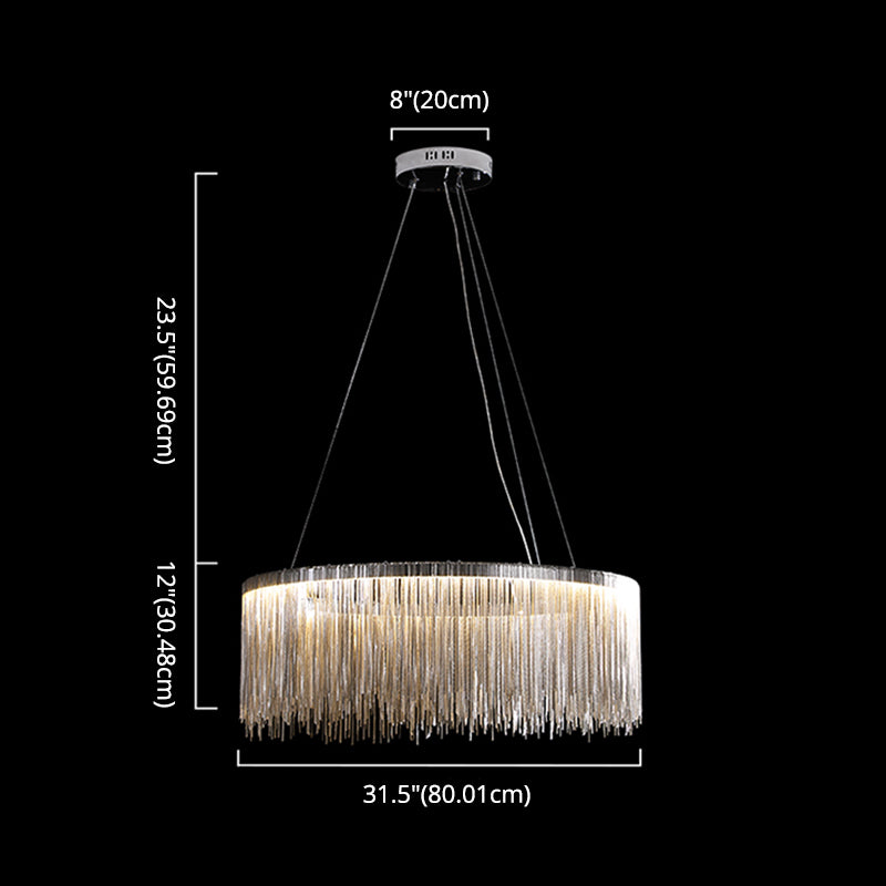 Circular Metal Tassel Chain Chandelier Lamp Postmodern Style Living Room Pendant Lighting Fixture with 3-Colored SMD LED Clearhalo 'Ceiling Lights' 'Chandeliers' 'Modern Chandeliers' 'Modern' Lighting' 2555144