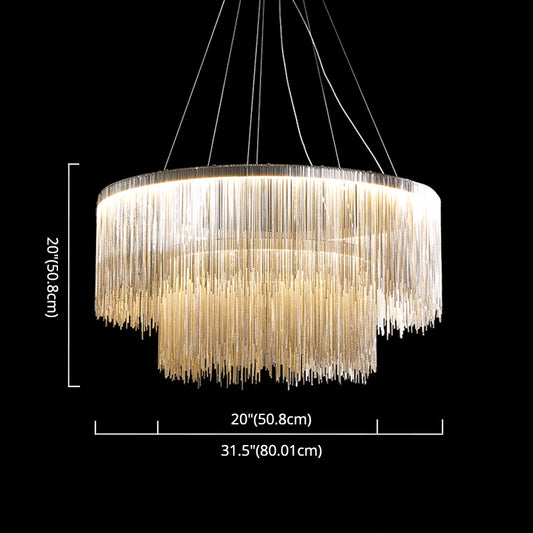 Circular Metal Tassel Chain Chandelier Lamp Postmodern Style Living Room Pendant Lighting Fixture with 3-Colored SMD LED Clearhalo 'Ceiling Lights' 'Chandeliers' 'Modern Chandeliers' 'Modern' Lighting' 2555145