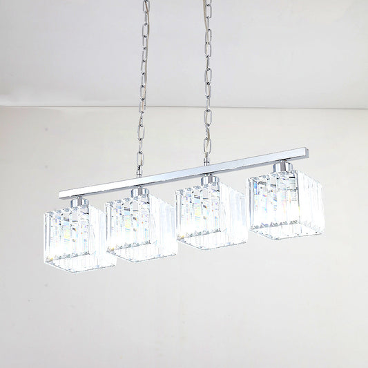 Crystal Block Cubic Hanging Lamp Kit Simple Style 4 Lights Chrome Island Light Fixture Clearhalo 'Ceiling Lights' 'Island Lights' Lighting' 255516