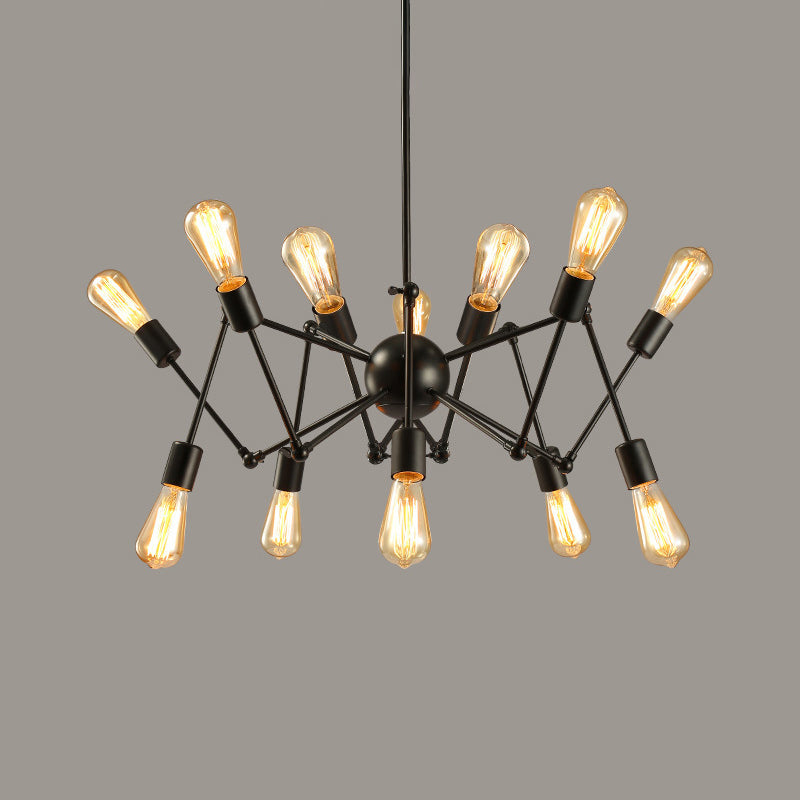 Retro Industrial Style Chandelier Light Sputnik Wrought Iron Multi Light Pendant for Bar Coffee Shop 12 Black Clearhalo 'Cast Iron' 'Ceiling Lights' 'Chandeliers' 'Industrial Chandeliers' 'Industrial' 'Metal' 'Middle Century Chandeliers' 'Rustic Chandeliers' 'Tiffany' Lighting' 2555185