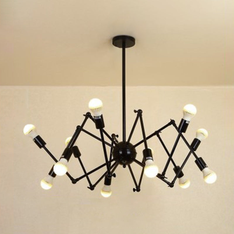 Spider-shaped Wrought Iron Chandelier Light Retro Industrial Style Coffee Shop Workshop Hanging Pendant Light 12 Black Clearhalo 'Cast Iron' 'Ceiling Lights' 'Chandeliers' 'Industrial Chandeliers' 'Industrial' 'Metal' 'Middle Century Chandeliers' 'Rustic Chandeliers' 'Tiffany' Lighting' 2555197