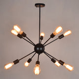 Vintage Industrial Style Chandelier 10 Light Living Room Restaurant Bar Hanging Pendant Light Fixtures in Black Clearhalo 'Cast Iron' 'Ceiling Lights' 'Chandeliers' 'Industrial Chandeliers' 'Industrial' 'Metal' 'Middle Century Chandeliers' 'Rustic Chandeliers' 'Tiffany' Lighting' 2555209