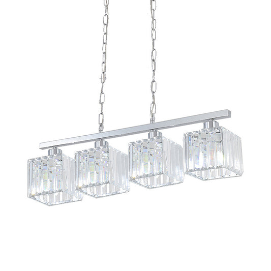 Crystal Block Cubic Hanging Lamp Kit Simple Style 4 Lights Chrome Island Light Fixture Clearhalo 'Ceiling Lights' 'Island Lights' Lighting' 255520