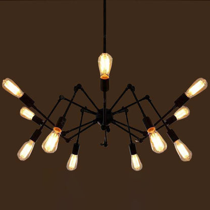Black Retro Industrial Style Chandelier Light Wrought Iron Living Room Multi Light Pendant Light 12 Black Clearhalo 'Cast Iron' 'Ceiling Lights' 'Chandeliers' 'Industrial Chandeliers' 'Industrial' 'Metal' 'Middle Century Chandeliers' 'Rustic Chandeliers' 'Tiffany' Lighting' 2555214