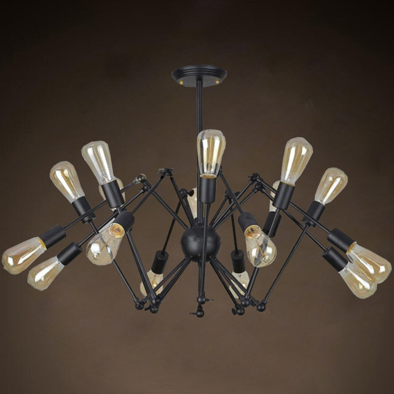 Black Retro Industrial Style Chandelier Light Wrought Iron Living Room Multi Light Pendant Light Clearhalo 'Cast Iron' 'Ceiling Lights' 'Chandeliers' 'Industrial Chandeliers' 'Industrial' 'Metal' 'Middle Century Chandeliers' 'Rustic Chandeliers' 'Tiffany' Lighting' 2555216