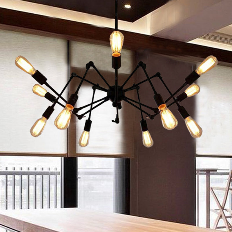 Black Retro Industrial Style Chandelier Light Wrought Iron Living Room Multi Light Pendant Light Clearhalo 'Cast Iron' 'Ceiling Lights' 'Chandeliers' 'Industrial Chandeliers' 'Industrial' 'Metal' 'Middle Century Chandeliers' 'Rustic Chandeliers' 'Tiffany' Lighting' 2555219