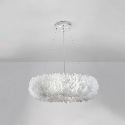 White Doughnut Shape Feather Chandelier Light Modern Style Hanging Pendant Lamp for Bedroom White 19.5" Clearhalo 'Ceiling Lights' 'Chandeliers' 'Modern Chandeliers' 'Modern' Lighting' 2555221