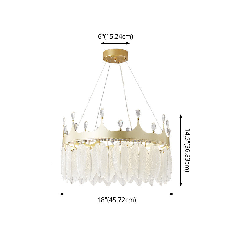3-Colored LED Crystal Feather Chandelier Lamp Crown Shape Modern Crystal Hanging Chandelier with Clear Glass Feather Lamp Shade Clearhalo 'Ceiling Lights' 'Chandeliers' 'Modern Chandeliers' 'Modern' Lighting' 2555241