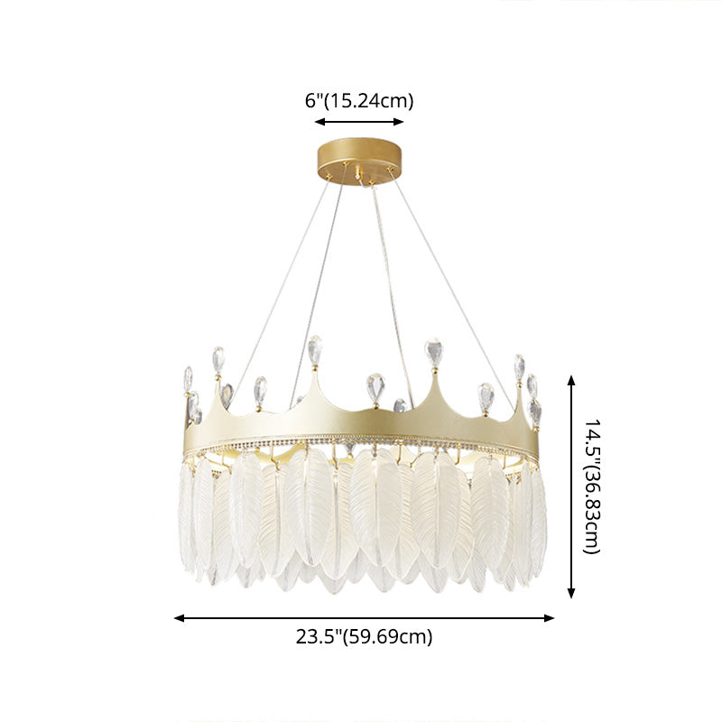 3-Colored LED Crystal Feather Chandelier Lamp Crown Shape Modern Crystal Hanging Chandelier with Clear Glass Feather Lamp Shade Clearhalo 'Ceiling Lights' 'Chandeliers' 'Modern Chandeliers' 'Modern' Lighting' 2555242