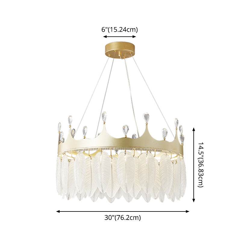 3-Colored LED Crystal Feather Chandelier Lamp Crown Shape Modern Crystal Hanging Chandelier with Clear Glass Feather Lamp Shade Clearhalo 'Ceiling Lights' 'Chandeliers' 'Modern Chandeliers' 'Modern' Lighting' 2555243