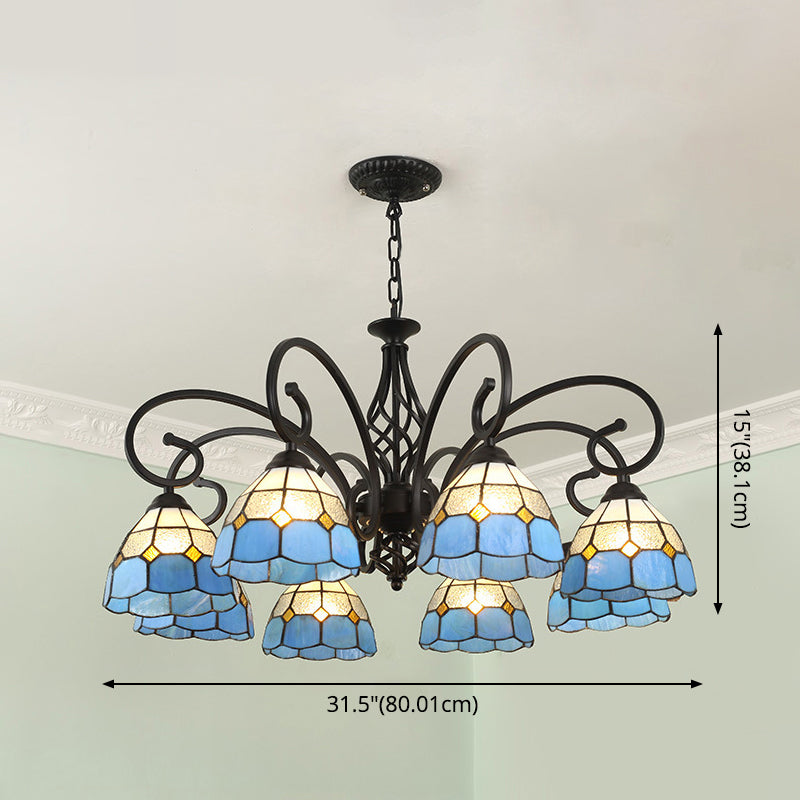 Stained Glass Tiffany Chandelier Light Living Room Ceiling Hanging Light with 12" Adjustable Chains Clearhalo 'Ceiling Lights' 'Chandeliers' 'Close To Ceiling Lights' 'Industrial' 'Middle Century Chandeliers' 'Tiffany Chandeliers' 'Tiffany close to ceiling' 'Tiffany' Lighting' 2555267