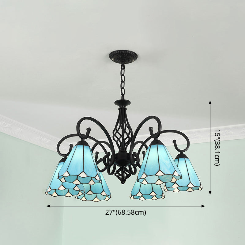 Stained Glass Tiffany Chandelier Light Living Room Ceiling Hanging Light with 12" Adjustable Chains Clearhalo 'Ceiling Lights' 'Chandeliers' 'Close To Ceiling Lights' 'Industrial' 'Middle Century Chandeliers' 'Tiffany Chandeliers' 'Tiffany close to ceiling' 'Tiffany' Lighting' 2555277