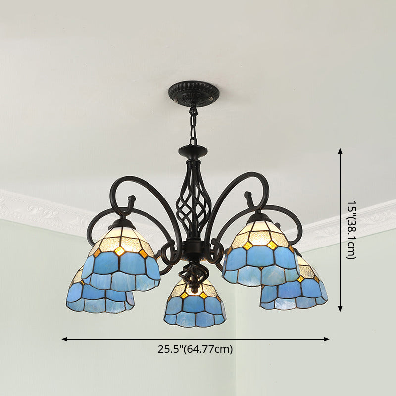 Stained Glass Tiffany Chandelier Light Living Room Ceiling Hanging Light with 12" Adjustable Chains Clearhalo 'Ceiling Lights' 'Chandeliers' 'Close To Ceiling Lights' 'Industrial' 'Middle Century Chandeliers' 'Tiffany Chandeliers' 'Tiffany close to ceiling' 'Tiffany' Lighting' 2555285