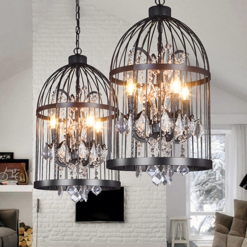 Retro Industrial Style Chandeliers Light Wrought Iron 8-Light Cage Shaped Coffee Shop Hanging Lamp with Crystal Decorative Pendant Clearhalo 'Cast Iron' 'Ceiling Lights' 'Chandeliers' 'Industrial Chandeliers' 'Industrial' 'Metal' 'Middle Century Chandeliers' 'Rustic Chandeliers' 'Tiffany' Lighting' 2555299