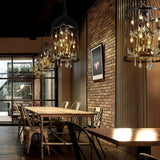 Retro Industrial Style Chandeliers Light Wrought Iron 8-Light Cage Shaped Coffee Shop Hanging Lamp with Crystal Decorative Pendant Clearhalo 'Cast Iron' 'Ceiling Lights' 'Chandeliers' 'Industrial Chandeliers' 'Industrial' 'Metal' 'Middle Century Chandeliers' 'Rustic Chandeliers' 'Tiffany' Lighting' 2555302