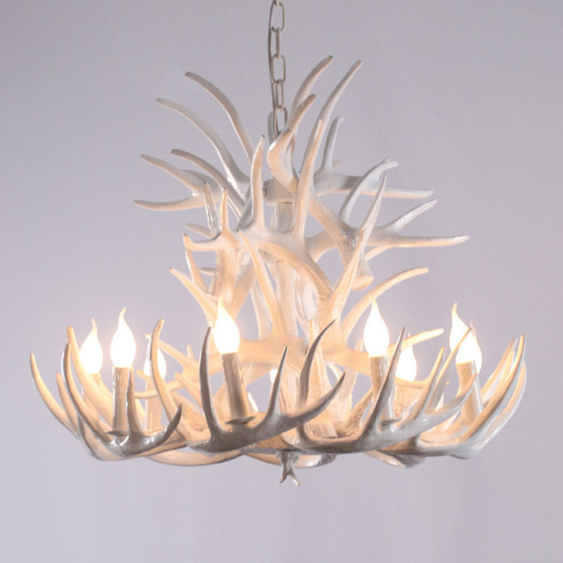 Bare Bulb Antler Chandelier Country Style White Resin Suspension Light for Living Room Clearhalo 'Ceiling Lights' 'Chandeliers' Lighting' options 2555346