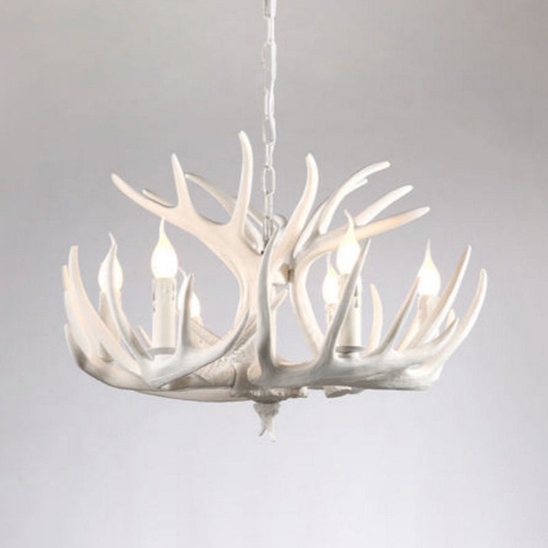 Bare Bulb Antler Chandelier Country Style White Resin Suspension Light for Living Room Clearhalo 'Ceiling Lights' 'Chandeliers' Lighting' options 2555347