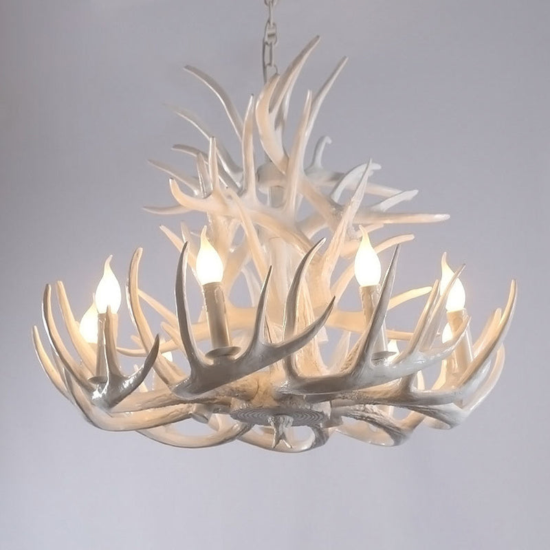 Bare Bulb Antler Chandelier Country Style White Resin Suspension Light for Living Room Clearhalo 'Ceiling Lights' 'Chandeliers' Lighting' options 2555348
