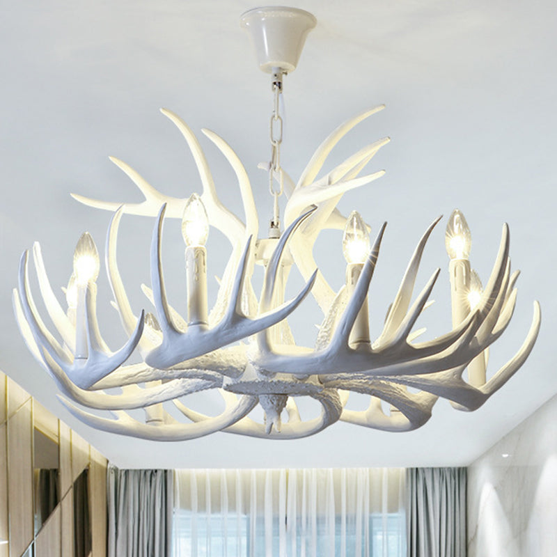 Bare Bulb Antler Chandelier Country Style White Resin Suspension Light for Living Room Clearhalo 'Ceiling Lights' 'Chandeliers' Lighting' options 2555349