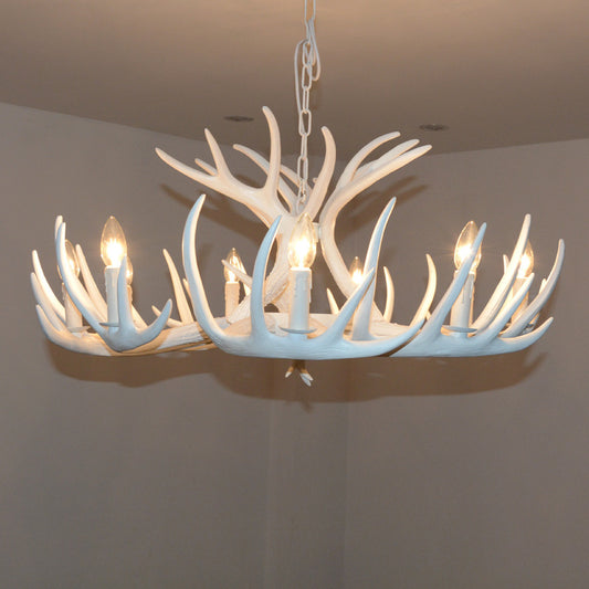 Bare Bulb Antler Chandelier Country Style White Resin Suspension Light for Living Room Clearhalo 'Ceiling Lights' 'Chandeliers' Lighting' options 2555350