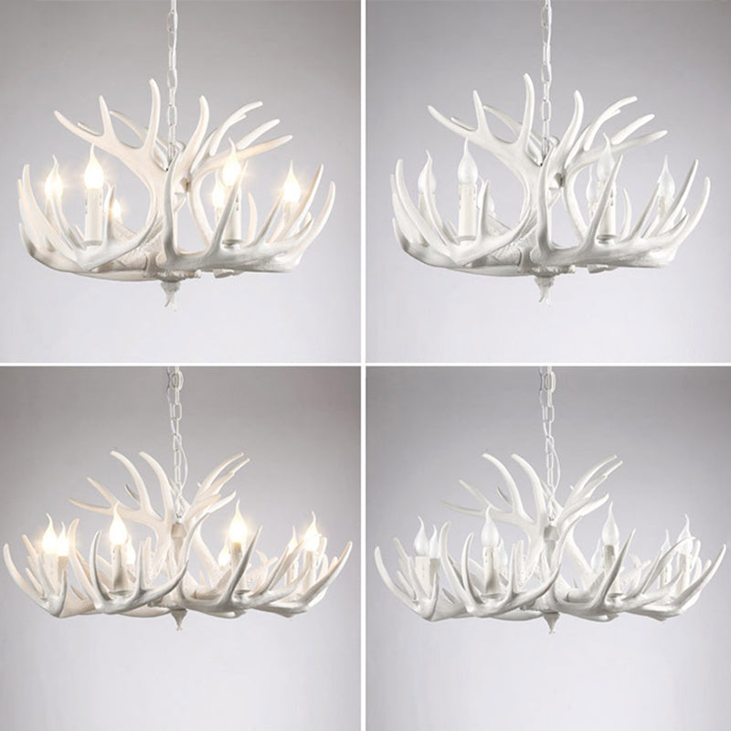 Bare Bulb Antler Chandelier Country Style White Resin Suspension Light for Living Room Clearhalo 'Ceiling Lights' 'Chandeliers' Lighting' options 2555352