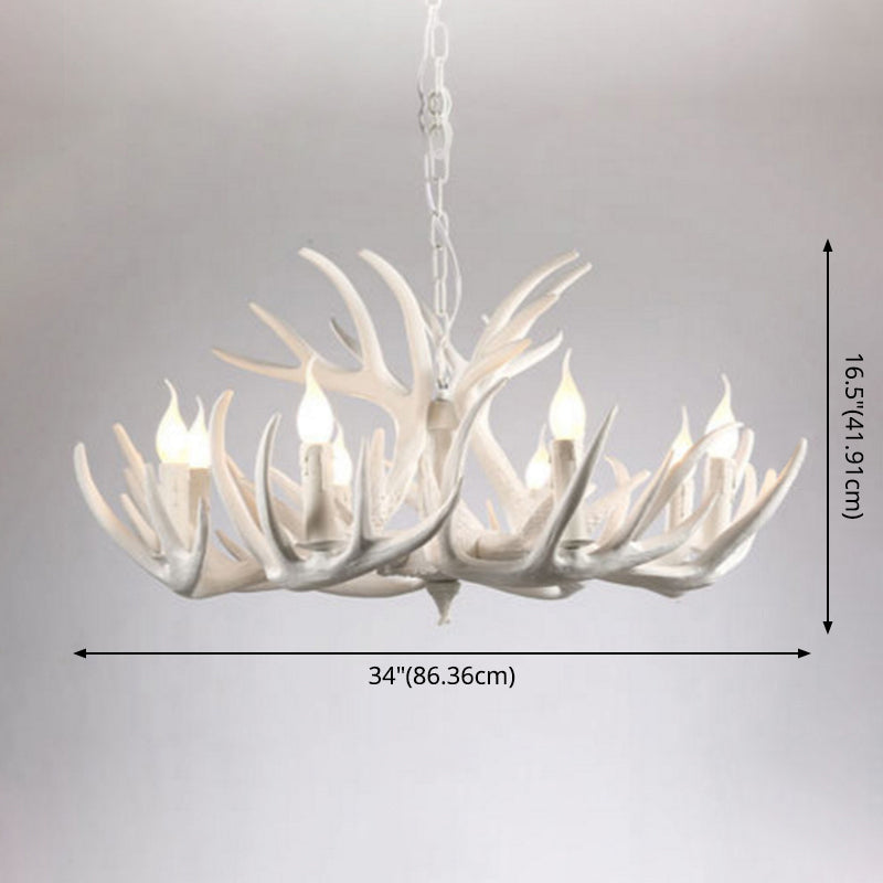 Bare Bulb Antler Chandelier Country Style White Resin Suspension Light for Living Room Clearhalo 'Ceiling Lights' 'Chandeliers' Lighting' options 2555354