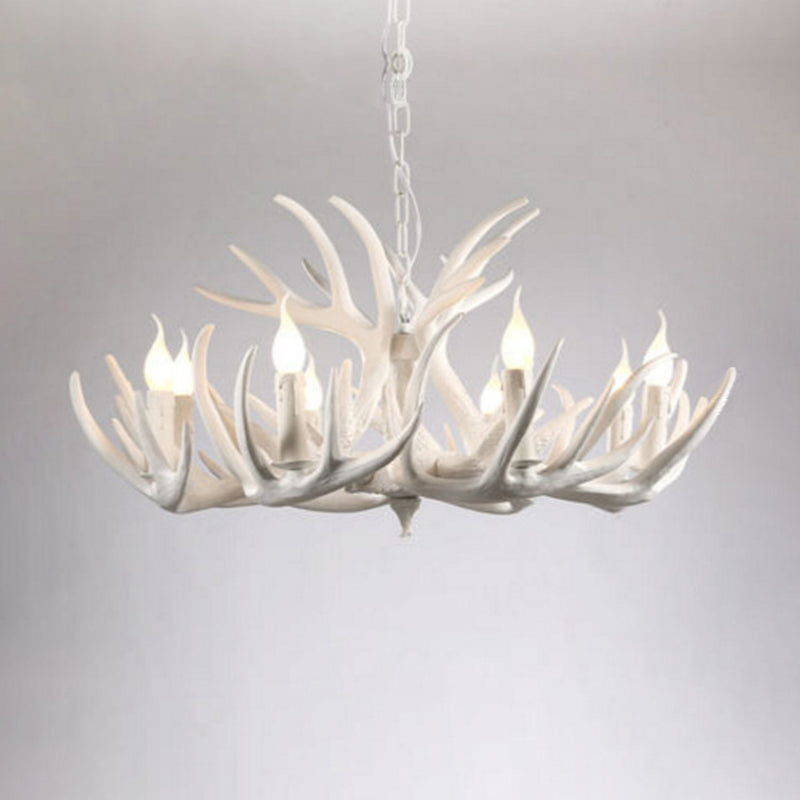 Bare Bulb Antler Chandelier Country Style White Resin Suspension Light for Living Room Clearhalo 'Ceiling Lights' 'Chandeliers' Lighting' options 2555355