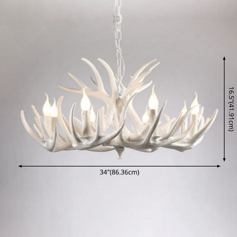 Bare Bulb Antler Chandelier Country Style White Resin Suspension Light for Living Room Clearhalo 'Ceiling Lights' 'Chandeliers' Lighting' options 2555356