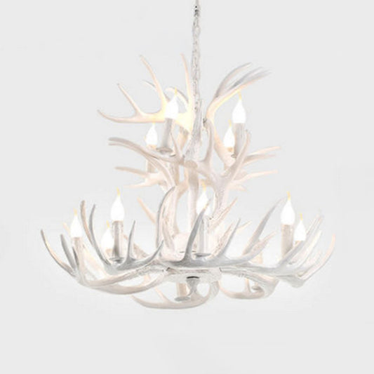 Bare Bulb Antler Chandelier Country Style White Resin Suspension Light for Living Room Clearhalo 'Ceiling Lights' 'Chandeliers' Lighting' options 2555357