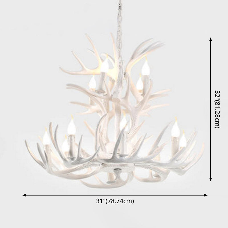 Bare Bulb Antler Chandelier Country Style White Resin Suspension Light for Living Room Clearhalo 'Ceiling Lights' 'Chandeliers' Lighting' options 2555358