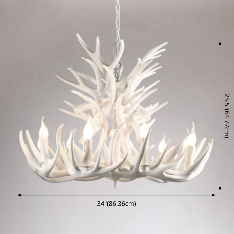 Bare Bulb Antler Chandelier Country Style White Resin Suspension Light for Living Room Clearhalo 'Ceiling Lights' 'Chandeliers' Lighting' options 2555359
