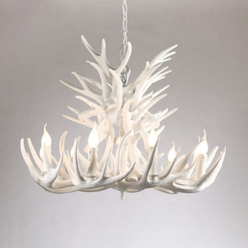 Bare Bulb Antler Chandelier Country Style White Resin Suspension Light for Living Room White 9+9 Clearhalo 'Ceiling Lights' 'Chandeliers' Lighting' options 2555360_a064796f-cda0-43cd-873a-66b7ff3bc947