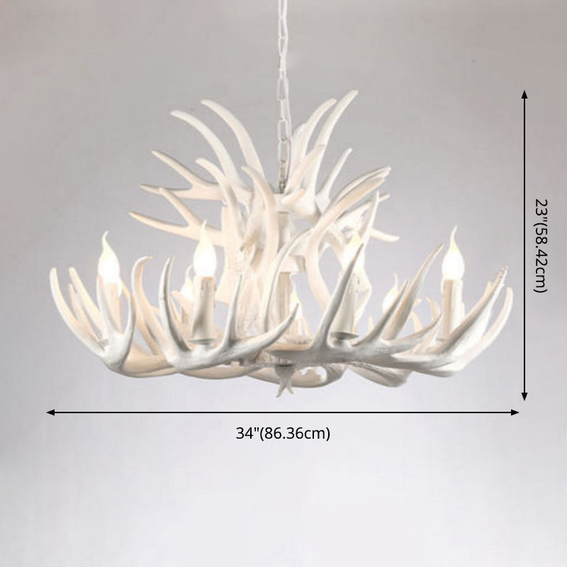Bare Bulb Antler Chandelier Country Style White Resin Suspension Light for Living Room Clearhalo 'Ceiling Lights' 'Chandeliers' Lighting' options 2555361