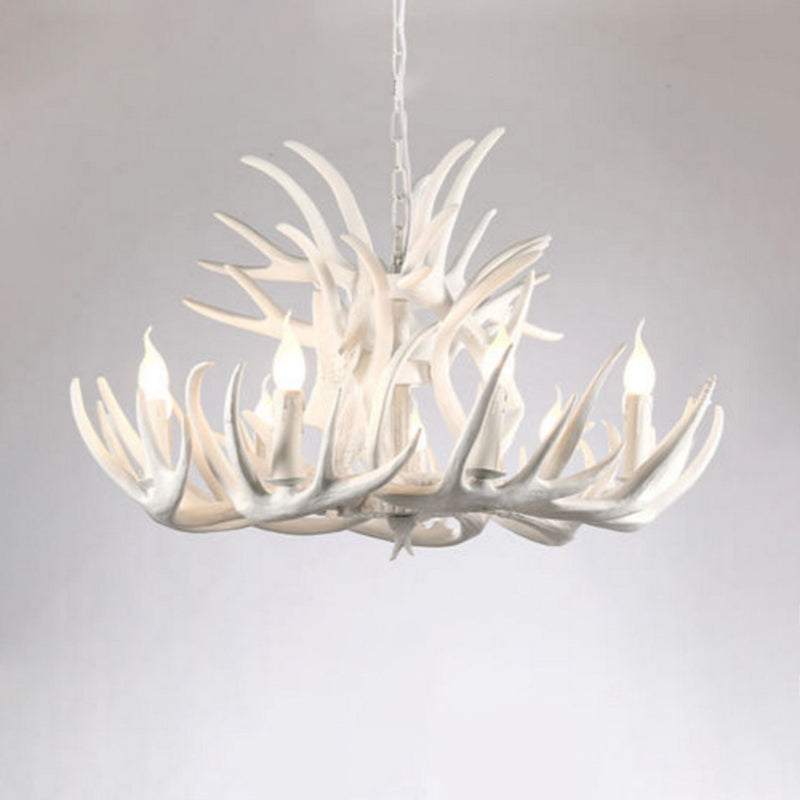 Bare Bulb Antler Chandelier Country Style White Resin Suspension Light for Living Room White 9+6 Clearhalo 'Ceiling Lights' 'Chandeliers' Lighting' options 2555362_5ab1590a-a6cd-4e58-956f-4c49f7d42a46