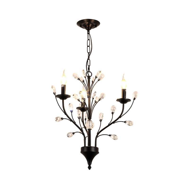 Exposed Bulb Metal Ceiling Chandelier Vintage 3/6/9 Lights Living Room Suspension Lighting in Black with Crystal Draping Clearhalo 'Ceiling Lights' 'Chandeliers' Lighting' options 255554