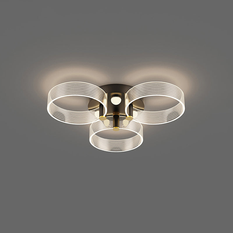 Acrylic Round Semi Mount Lighting Modern Black-Gold LED Ceiling Light with Flower Design 3 Black-Gold Clearhalo 'Ceiling Lights' 'Close To Ceiling Lights' 'Close to ceiling' 'Semi-flushmount' Lighting' 2556419